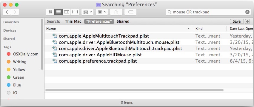 Preferencias de mouse y trackpad en Mac OS X.