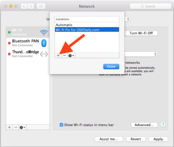 Cree una nueva ubicación de red en OS X.