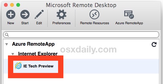 Inicie IE Tech Preview para ejecutar Internet Explorer 11 en Mac OS X.