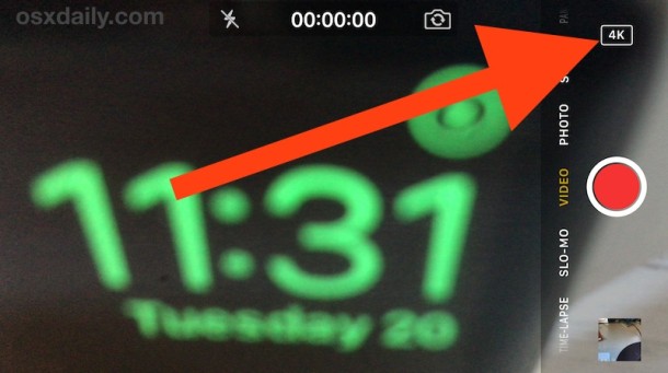 La grabación de videos 4K con la cámara del iPhone está firmada por una insignia de 4k 