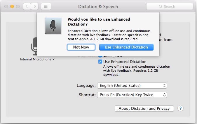 Habilite el dictado y el dictado mejorado en OS X.