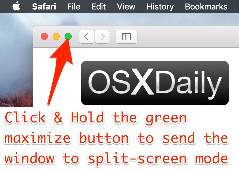 Ingrese a Split View con el botón verde en su Mac
