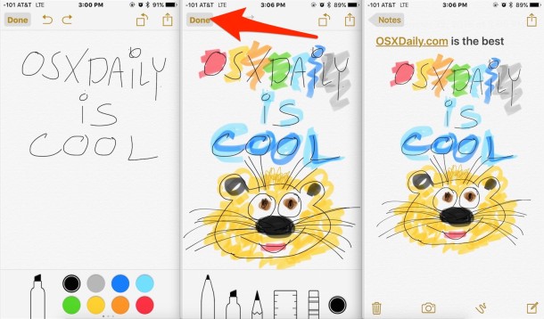 Dibujar y hacer bocetos en la aplicación Notes para iOS como se ve en el iPhone Plus