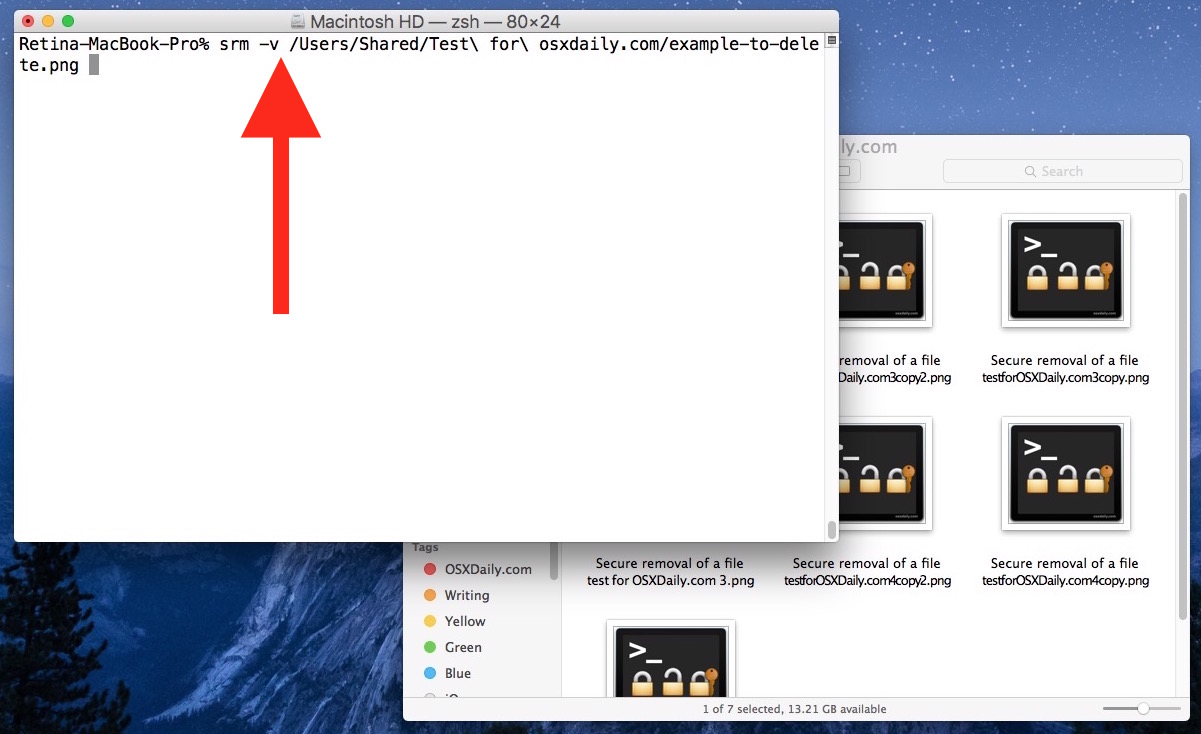 Equivalente a Secure Empty Trash en OS X El Capitan demostrado con el comando srm