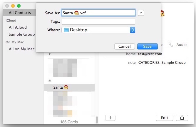 Exporte un solo contacto desde la aplicación Contactos de Mac a OS X.