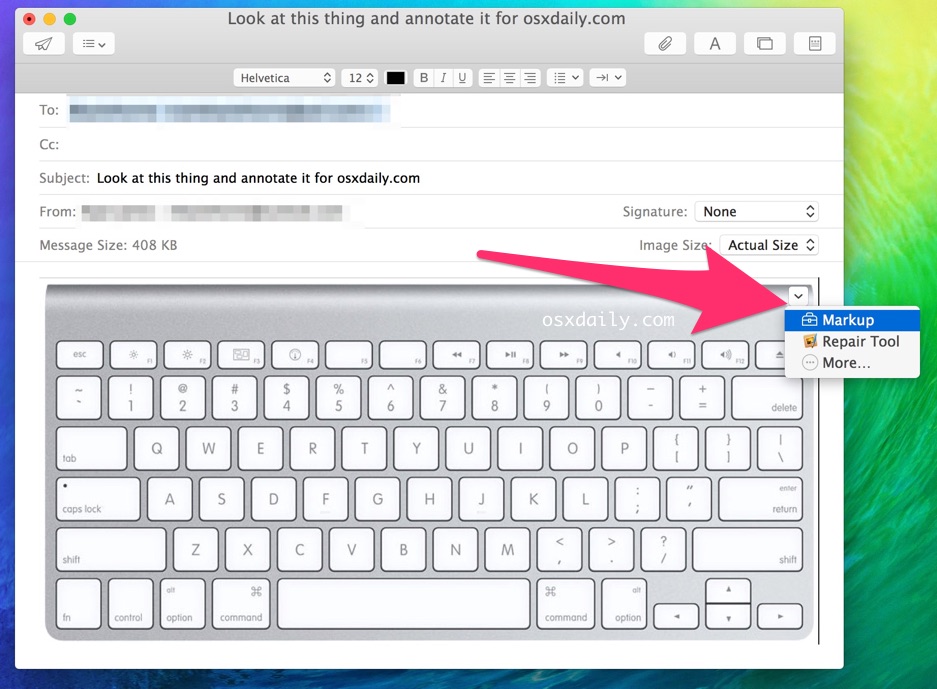 Acceda a la función MarkUp para anotar correos electrónicos en la aplicación OS X Mail