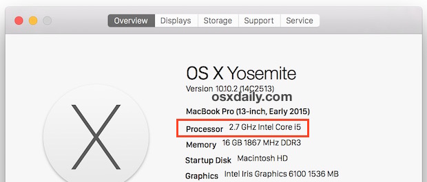 Consulte Velocidad del procesador Mac y tipo de chip en OS X.