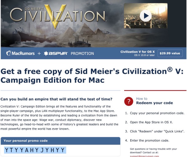 Obtén el código de descarga gratuito para Civilization V. 