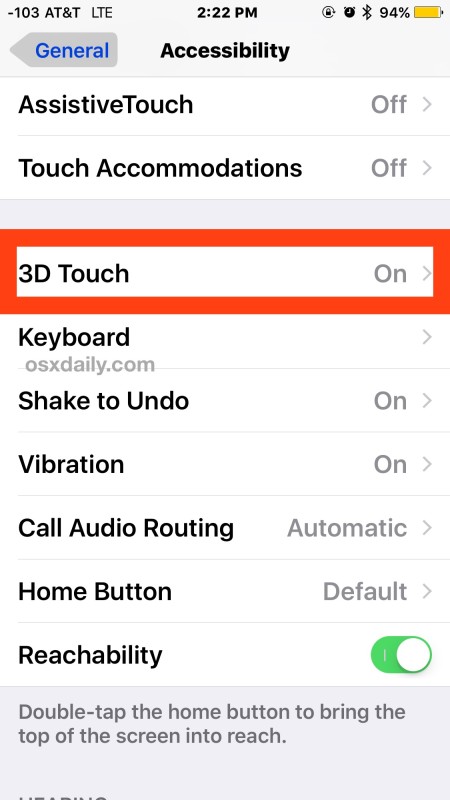 Encuentra 3D Touch para apagarlo