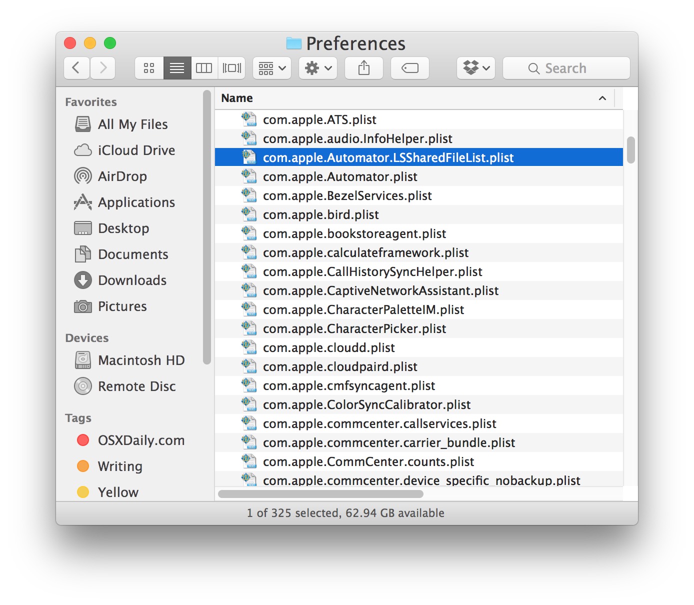 El tamaño de fuente pequeño es el predeterminado en Mac OS X Finder