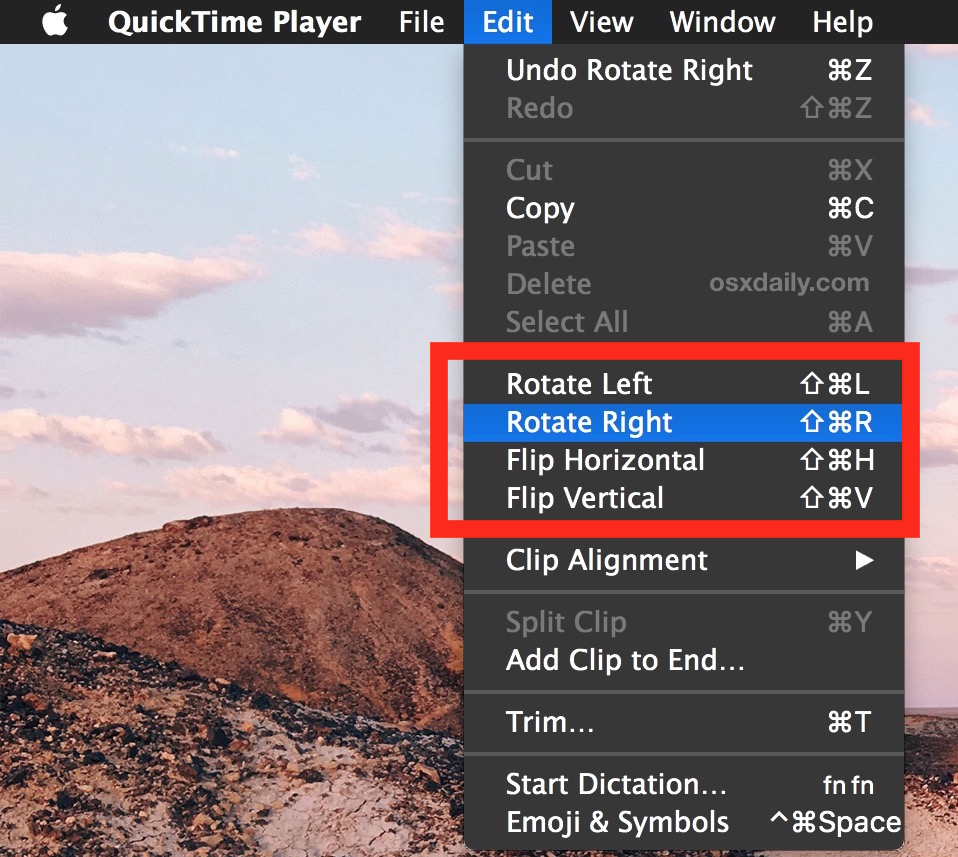 Rotar y voltear videos en QuickTime para Mac OS X. 