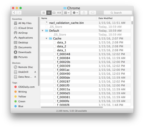 Ubicación de la caché de Google Chrome en el sistema de archivos Mac OS X 2