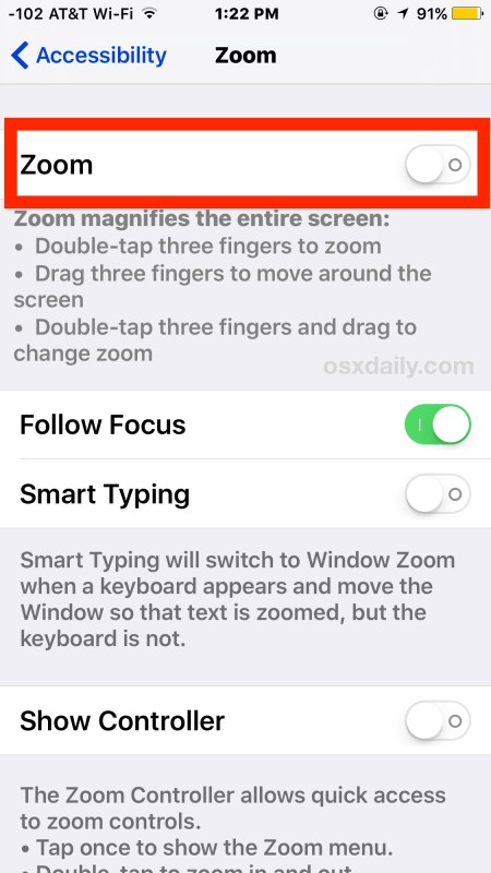 Desactivar el zoom de la pantalla en el iPhone