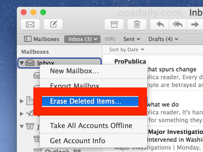 Elimine todos los correos electrónicos eliminados para eliminar por completo todos los correos electrónicos de Mail en Mac
