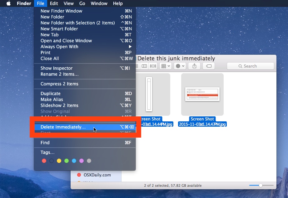 Limpie inmediatamente en Mac OS X Finder y omita la Papelera