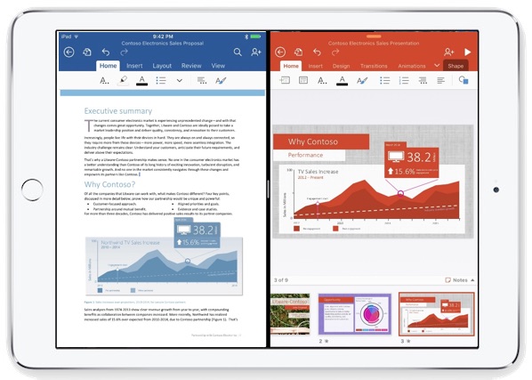 Uso compartido de múltiples vistas con Microsoft Office en el iPad