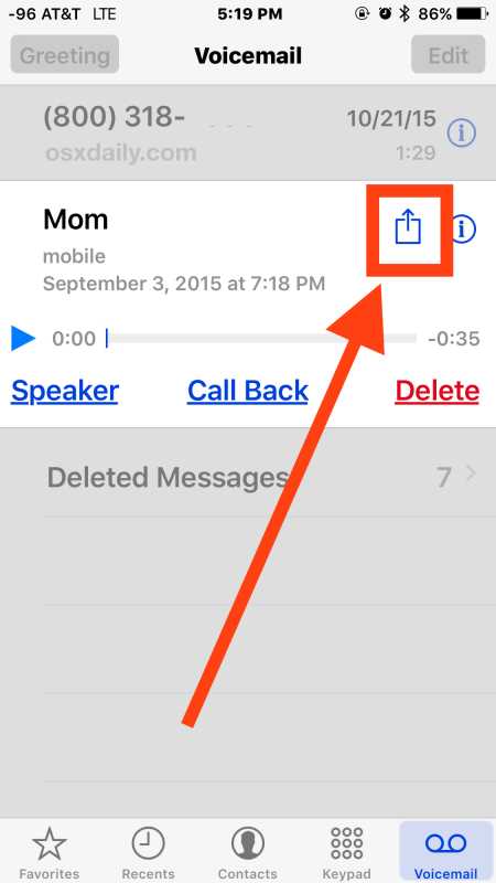 Comparte un mensaje de correo de voz en iPhone