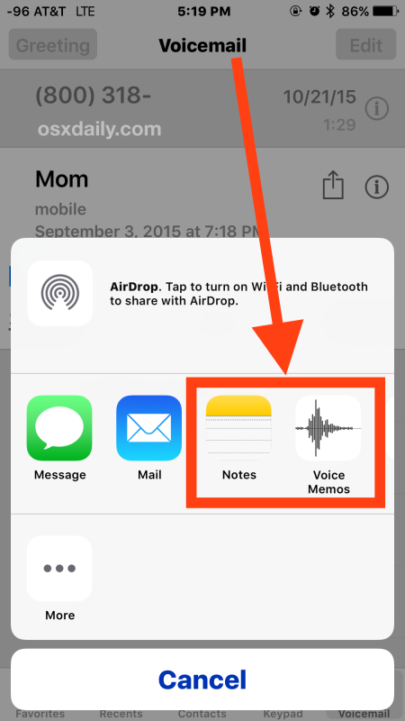 Guardar un mensaje de voz de iPhone en iPhone