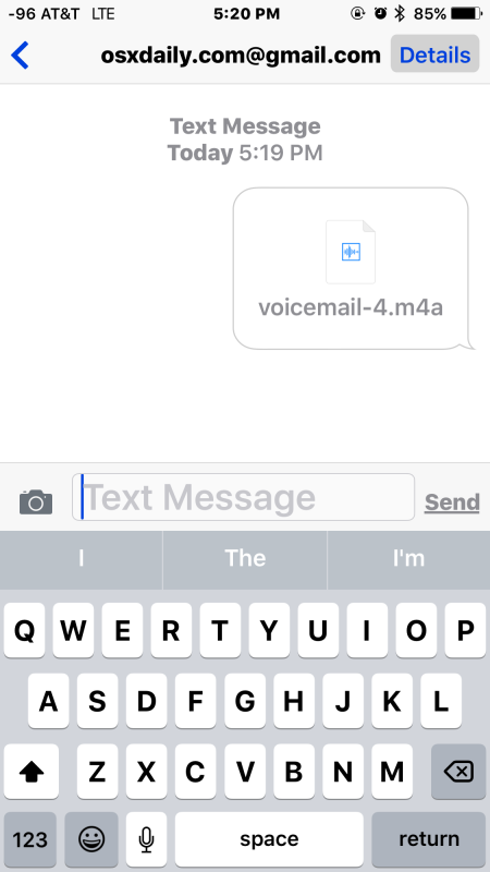 Un correo de voz compartido a través de iMessage en iPhone