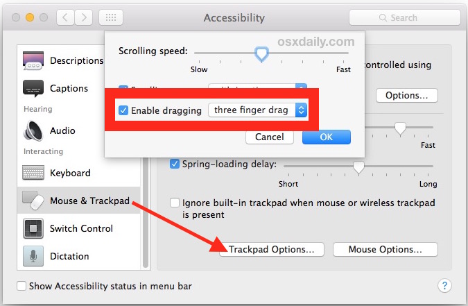 Habilitar el gesto de tres dedos en Mac OS X Trackpad