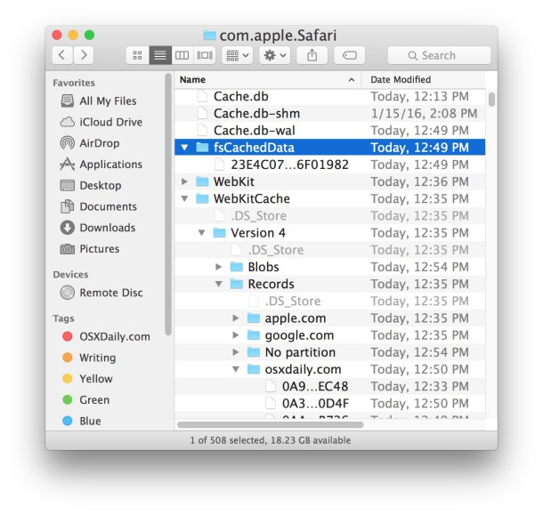 Ubicaciones de caché de Safari en el sistema de archivos de Mac OS X