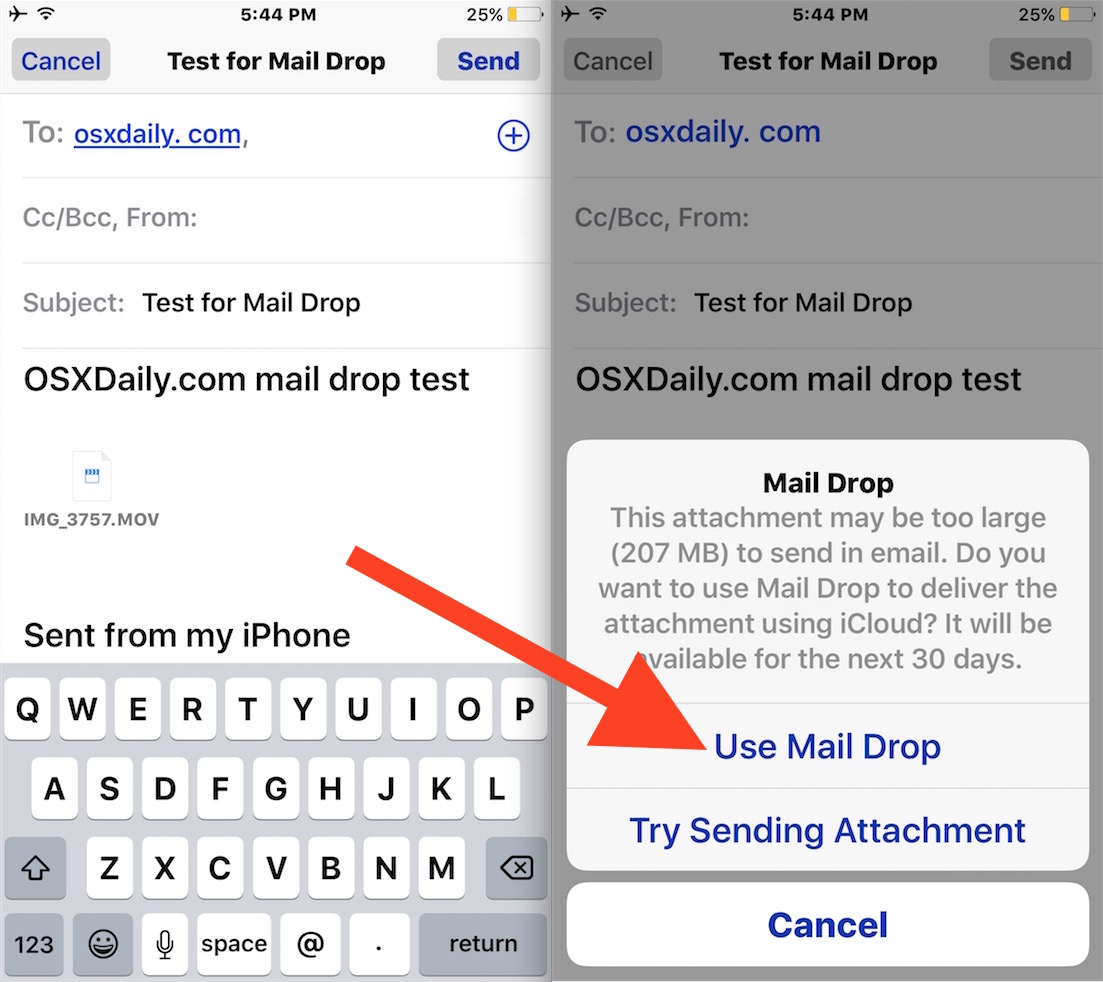 Cómo usar Mail Drop en la aplicación de correo de iOS para archivos grandes