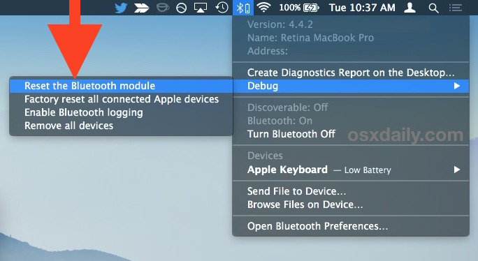 Reinicie el módulo Bluetooth en Mac OS X.