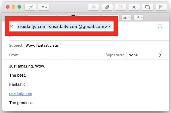 La dirección de correo electrónico completa se muestra en la aplicación Mac Mail
