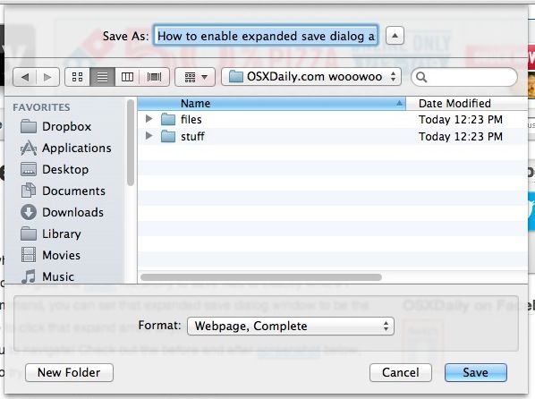 Cuadro de diálogo guardado extendido en Mac OS X