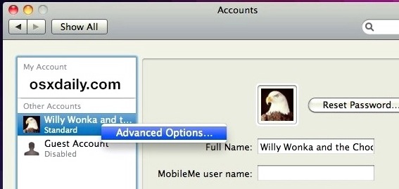 Cambie un nombre de usuario corto en Mac OS X.