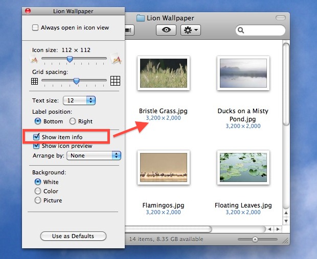 Ver el tamaño de la imagen en Mac OS X Finder