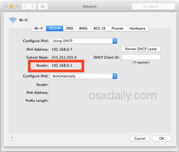 Encontrar la dirección IP de un enrutador en Mac OS X