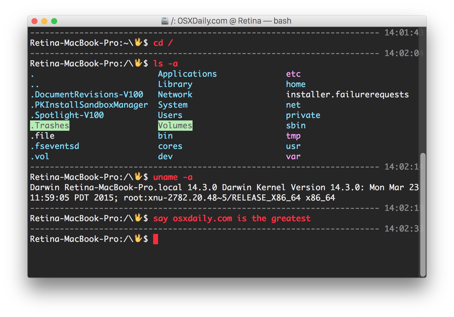 Solicitud de Vulcan y un separador entre comandos en el terminal OS X