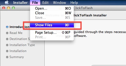Muestra los archivos que se instalarán en OS X