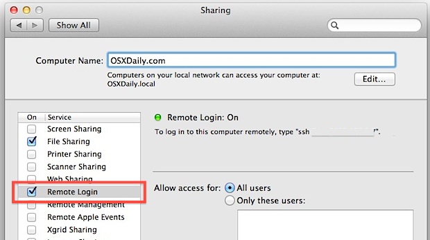 Habilite el servidor SFTP en Mac OS X.