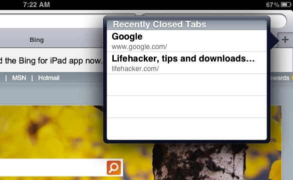 reabrir las ventanas del navegador cerradas en Safari para iPad