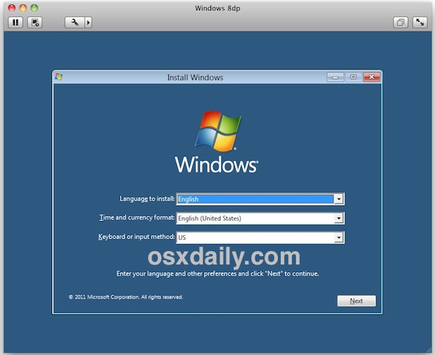 Instalación de Windows 8 en VMWare en Mac OS X.