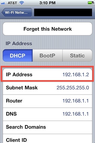 Dirección IP del iPhone