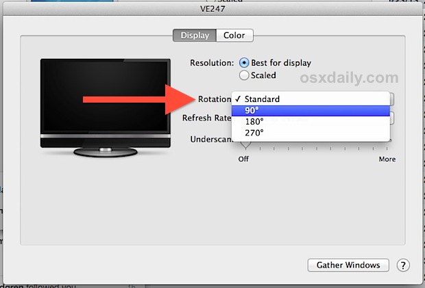 Configure una rotación de la pantalla de Mac en Mac OS X.