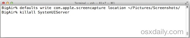 Cambie la ubicación del archivo para guardar la captura de pantalla en Mac OS X.