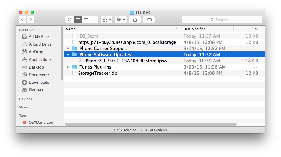 ¿Dónde están los archivos IPSW de iOS en Mac OS X?