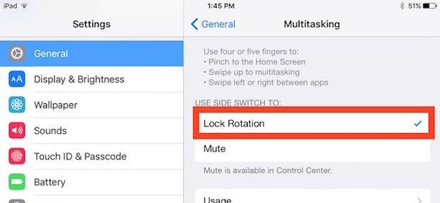 Activar el botón de bloqueo de orientación de hardware en el iPad