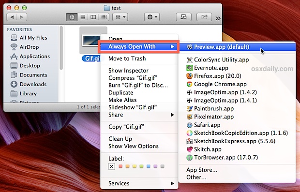 Configure la aplicación predeterminada para un archivo en Mac OS X.
