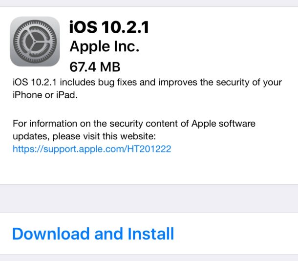 Actualización de software IOS 10.2.1