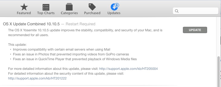 Actualización de OS X 10.10.5 Yosemite