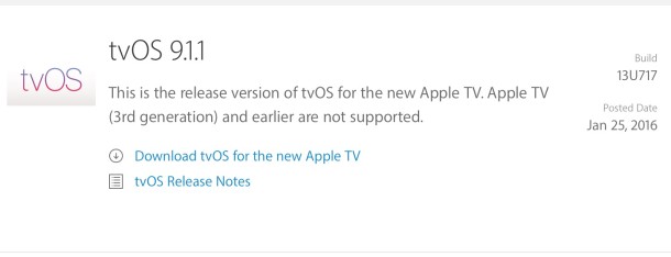 Apple TV tvOS 9.1.1