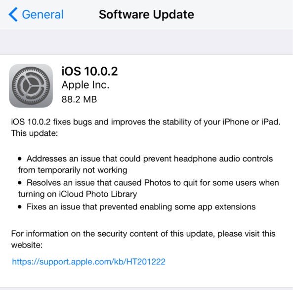 Actualización de software IOS 10.0.2