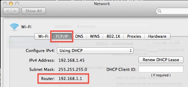 Encontrar una dirección IP para enrutadores en Mac OS X.