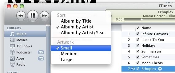 cambiar el tamaño de las artes en su álbum de iTunes 10