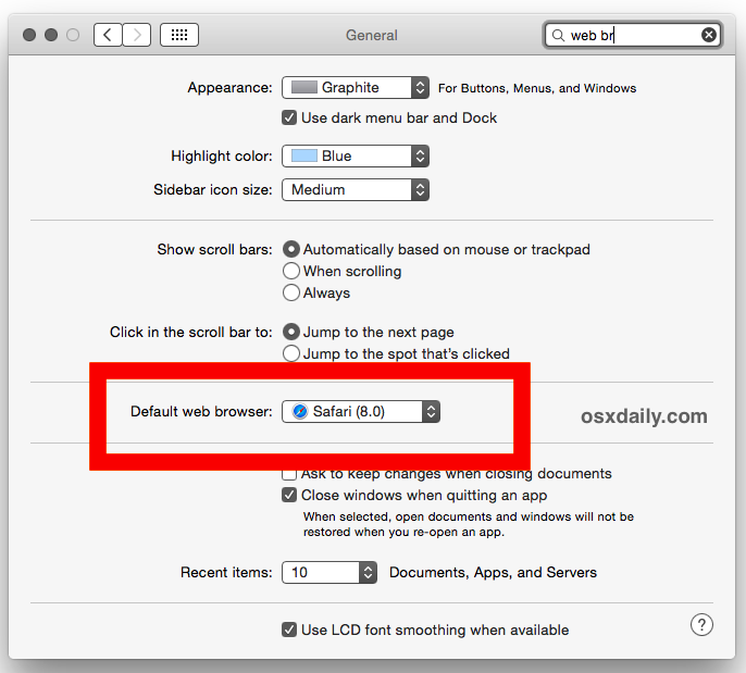 Cambie el navegador web predeterminado a Mac OS moderno y OS X Yosemite